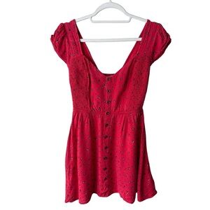Kimchi Blue Red Floral Mini Dress Size XS Boho Western Festival Casual Summer